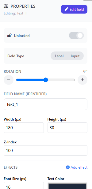 Properties Panel - Styling and Field Settings